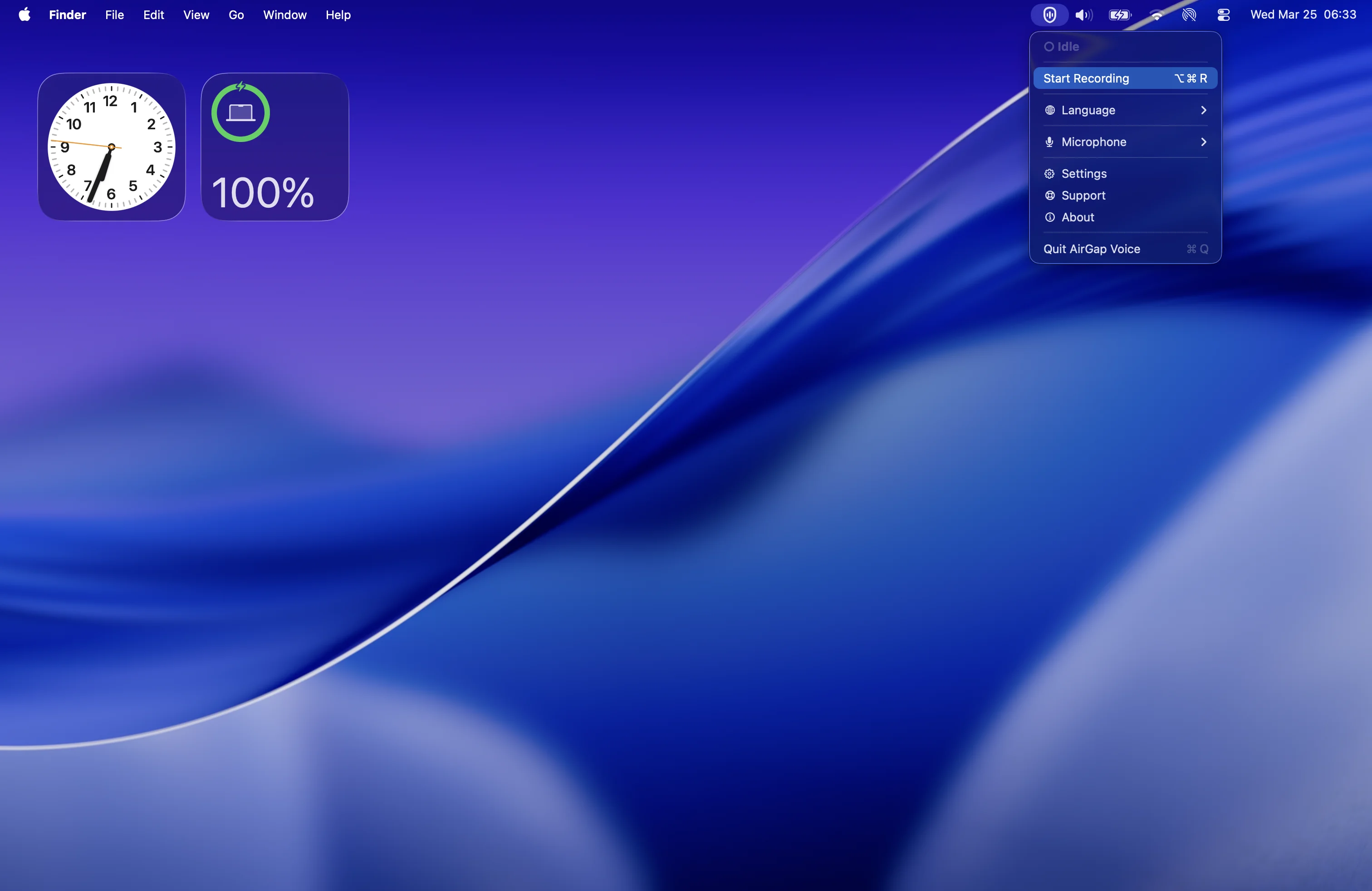 The main menu provides quick access to all key functions.