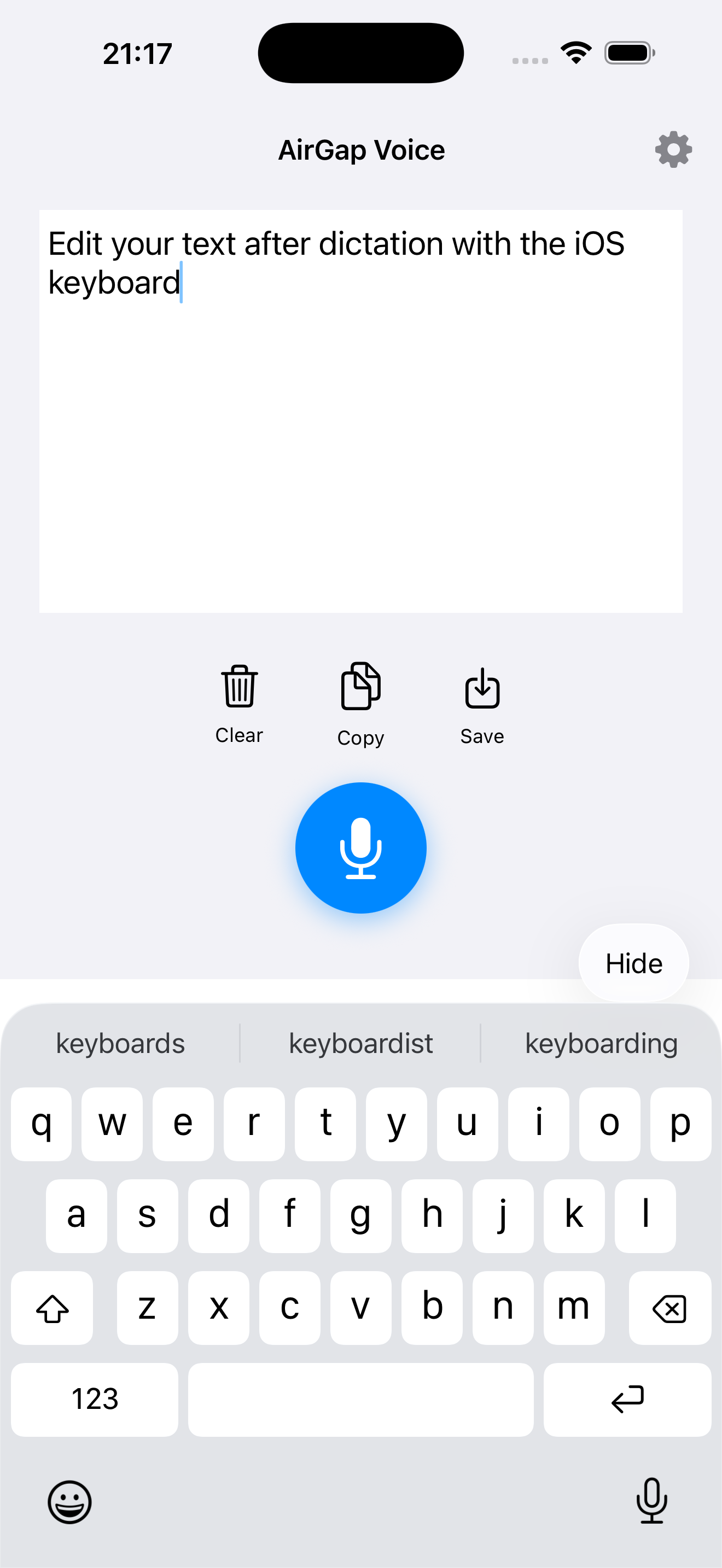 Editing transcription on iPhone