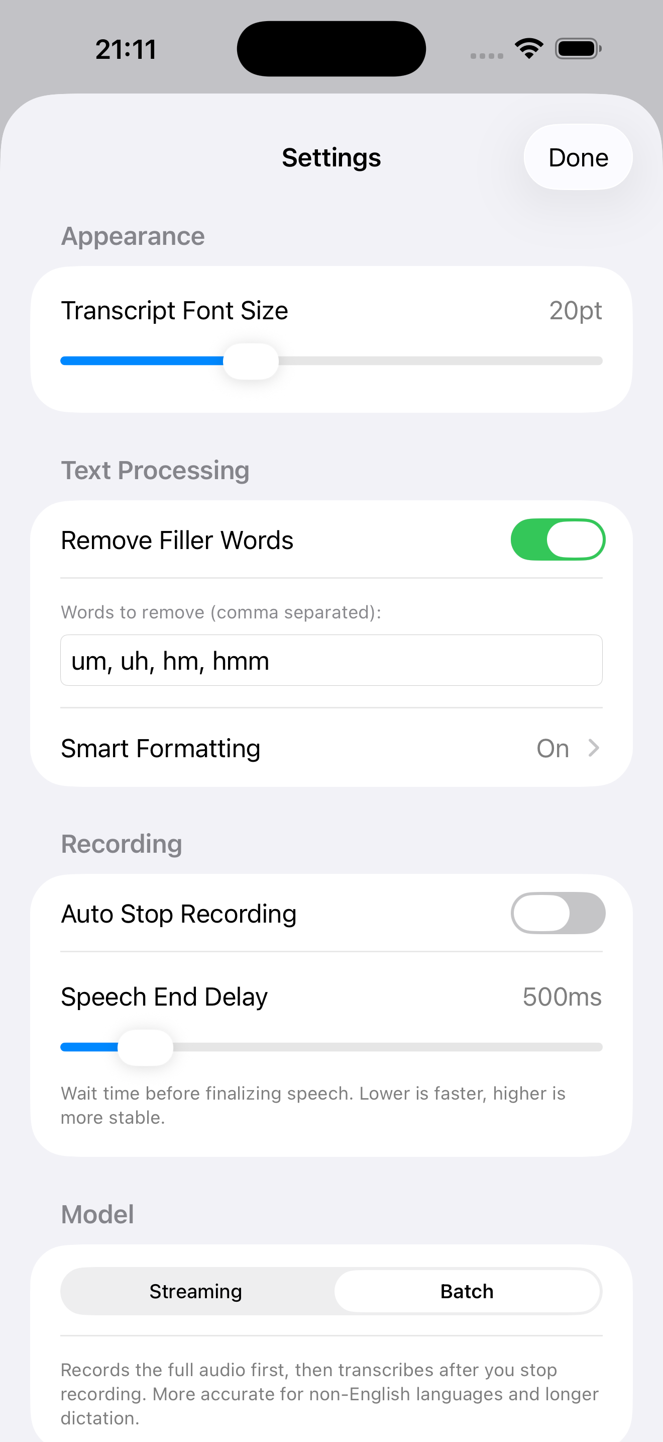Airgap Voice settings on iPhone