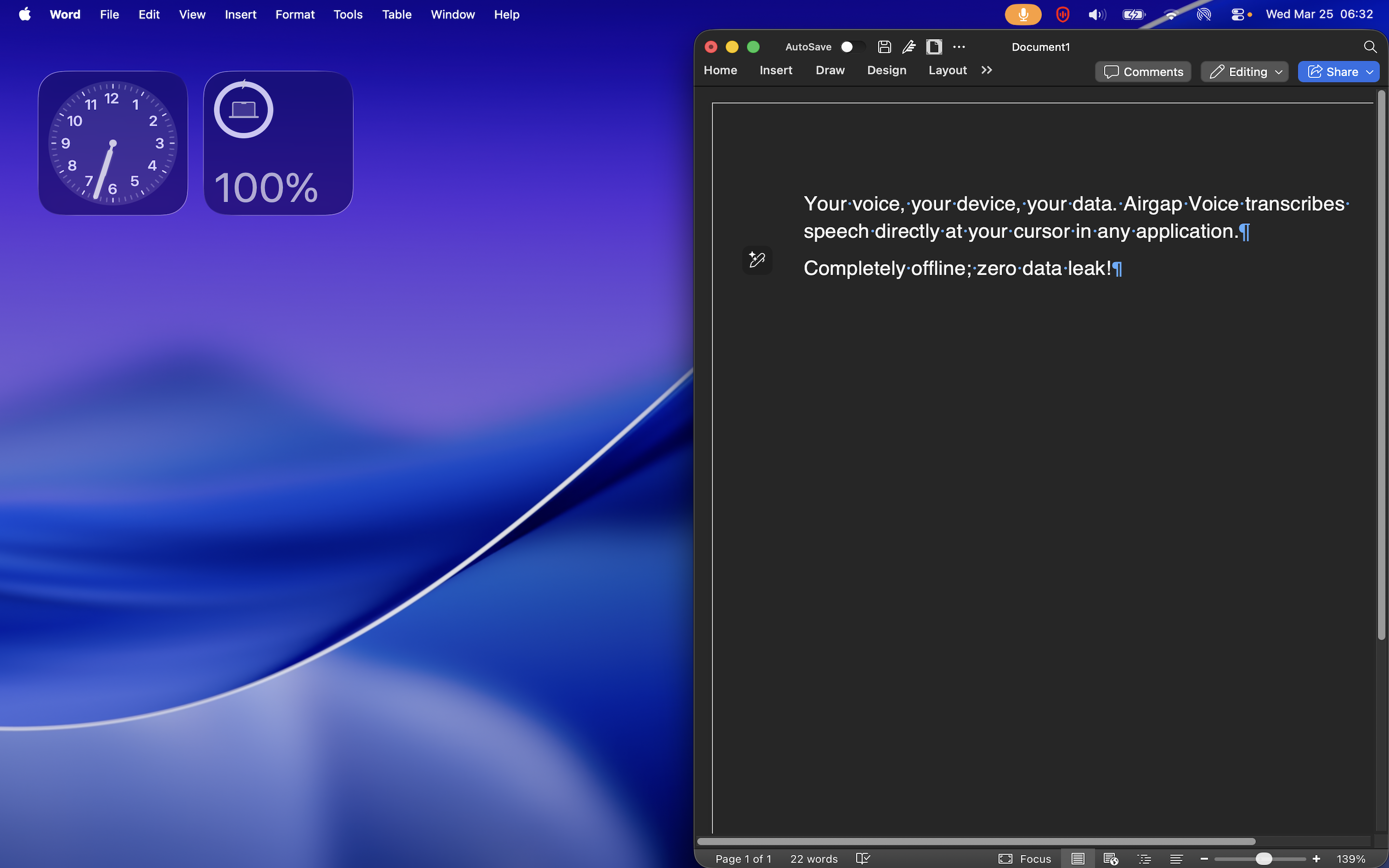 Airgap Voice transcribing into Microsoft Word